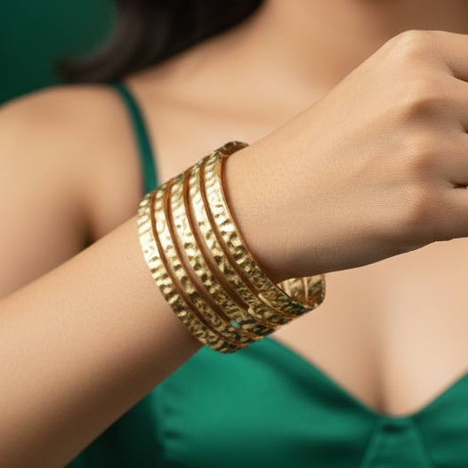 Golden Textured Multi-Band Teen Cuff