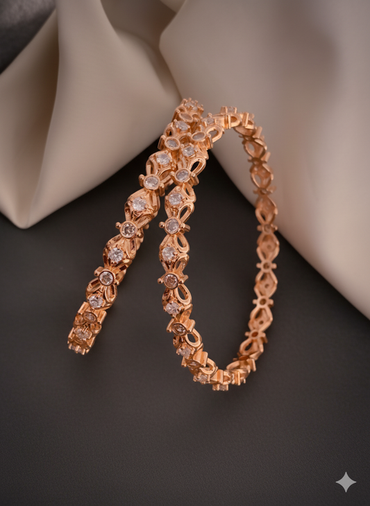 Floral Charm Rose Gold Bangles (Set of 2)