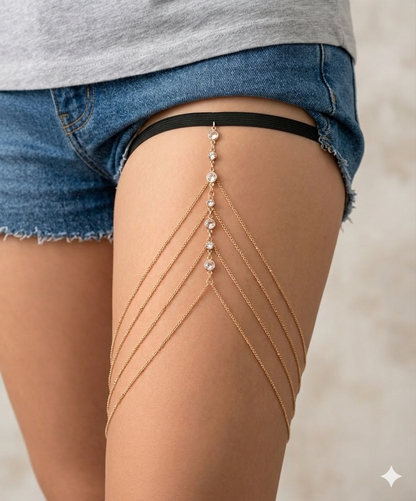 Fine cascading thigh chain with crystal accents