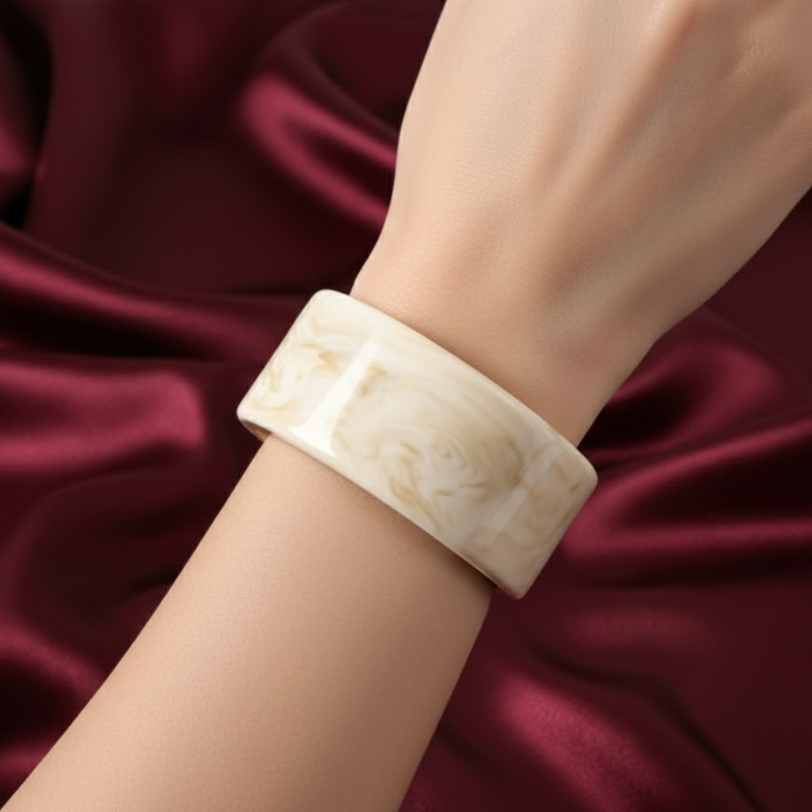 Ivory Marble Acrylic Statement Bangle