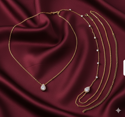 Fine pearl body chain worn down the front