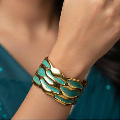 Green Coral Wave Teen Cuff Bracelet