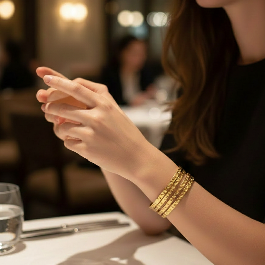 Golden Textured Multi-Band Teen Cuff