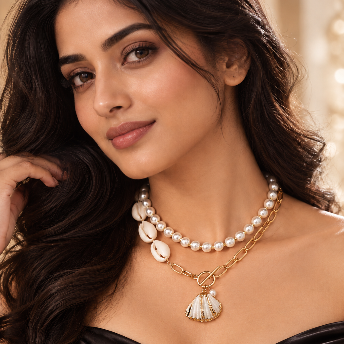 Marina Shell Beaded Statement Choker