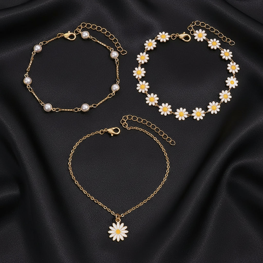 Daisy Bloom Layered Anklet
