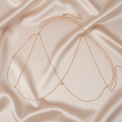 Crystal teardrop body chain in silver-tone