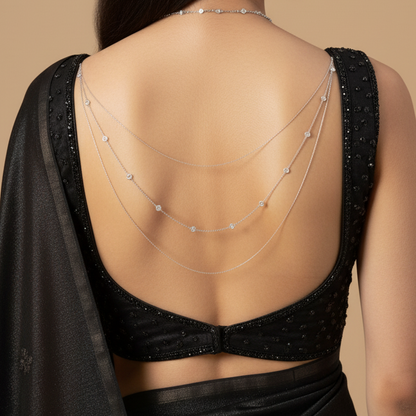 Celestial Triple-Tier back chain with three cascading tiers of crystal links