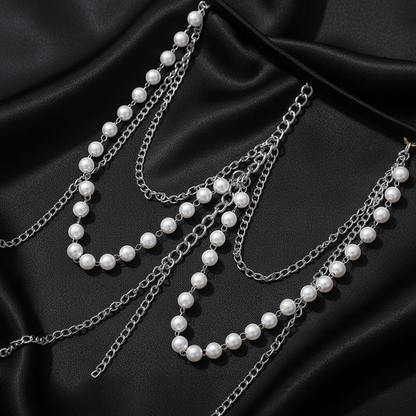 Pearl thigh chain styled for resort wear