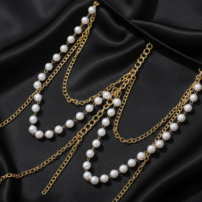 Pearl Mirage Thigh Chain detail, pearls on layered chain