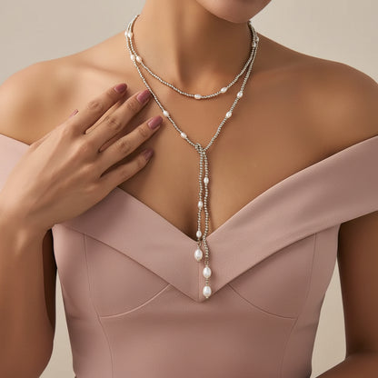 Pearl Reverie chain detail, pearl drops on layered links