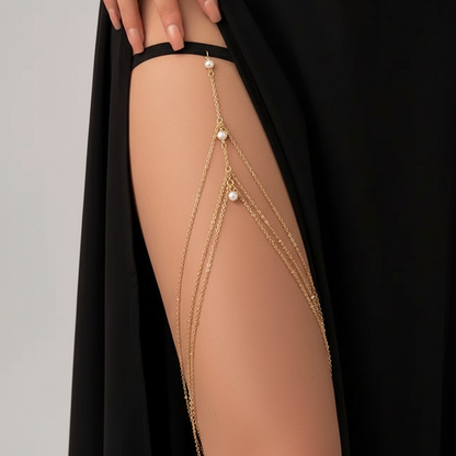 Celestial Drip Thigh Chain worn on the upper thigh