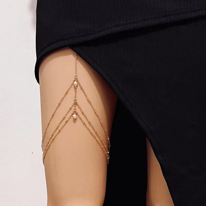 ReevaTara Celestial Drip Thigh Chain, alloy piece with pearl drops