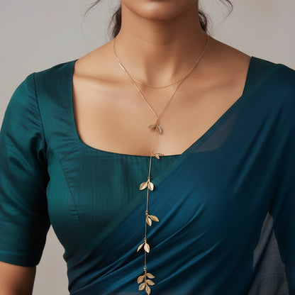 Whispering Leaves detail, leaf charms on a slender chain