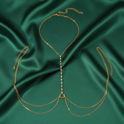 Crystal Orbit body chain detail, studded centre drop