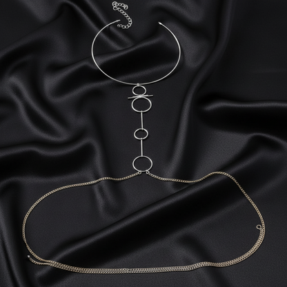 Geometric body chain by ReevaTara in gold-tone and silver-tone