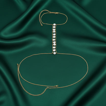 Pearl Cascade detail, pearls on a gold-tone chain, 20 gms