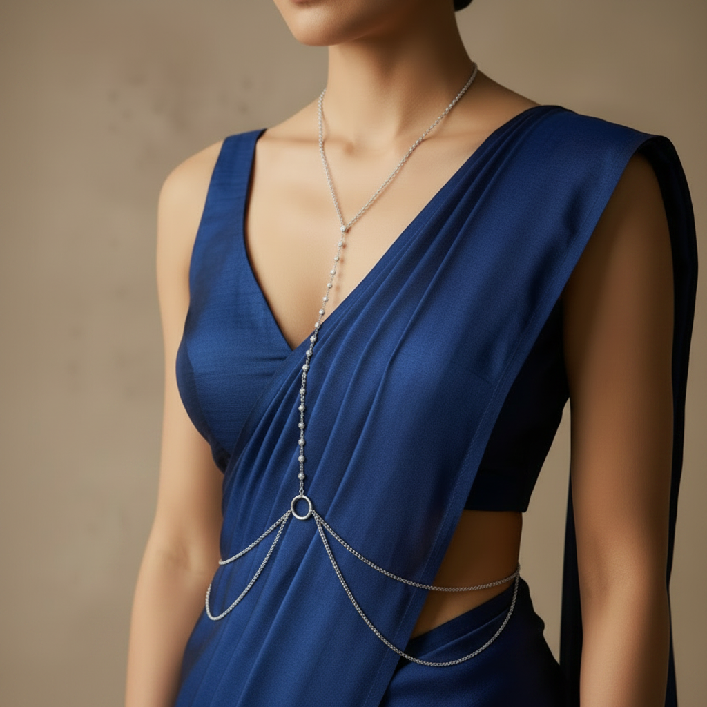 Crystal Orbit body chain by ReevaTara, worn front or back