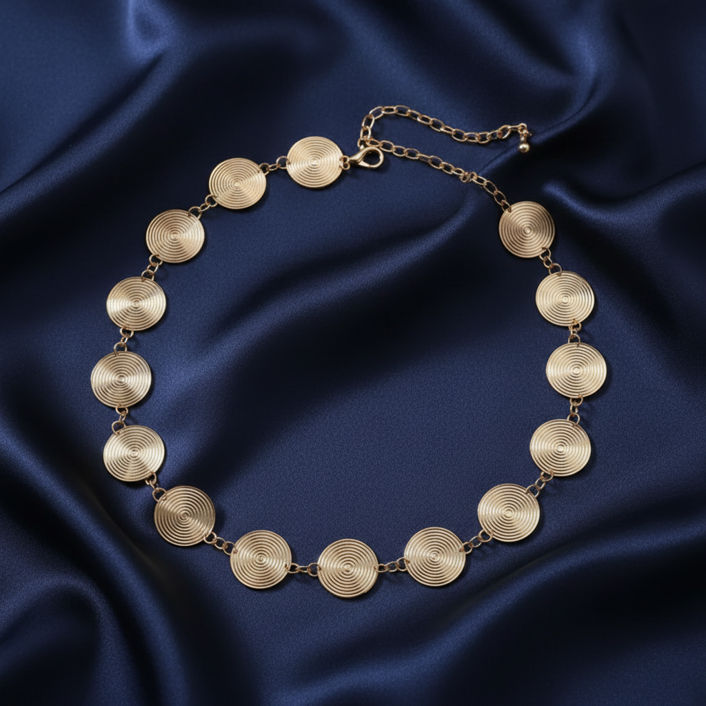 waist chain with circular spiral design for modern casual look or traditional sari 