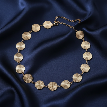 waist chain with circular spiral design for modern casual look or traditional sari 