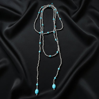 Turquoise Tide chain detail, beads on silver-tone links