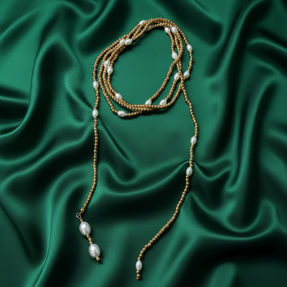 Pearl Reverie chain by ReevaTara, worn front or back