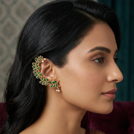 Harita Green Leaf Ear Cuffs | Pair