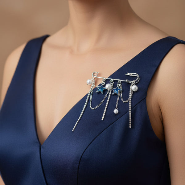 Azure Star & Pearl Tassel Brooch