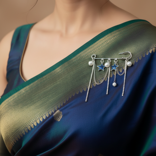 Azure Star & Pearl Tassel Brooch