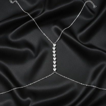 Vertical stone drop body chain in gold-tone