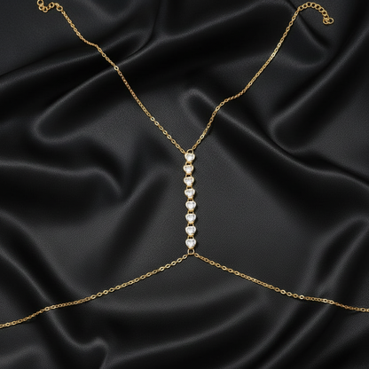 Vertical stone drop body chain in silver-tone