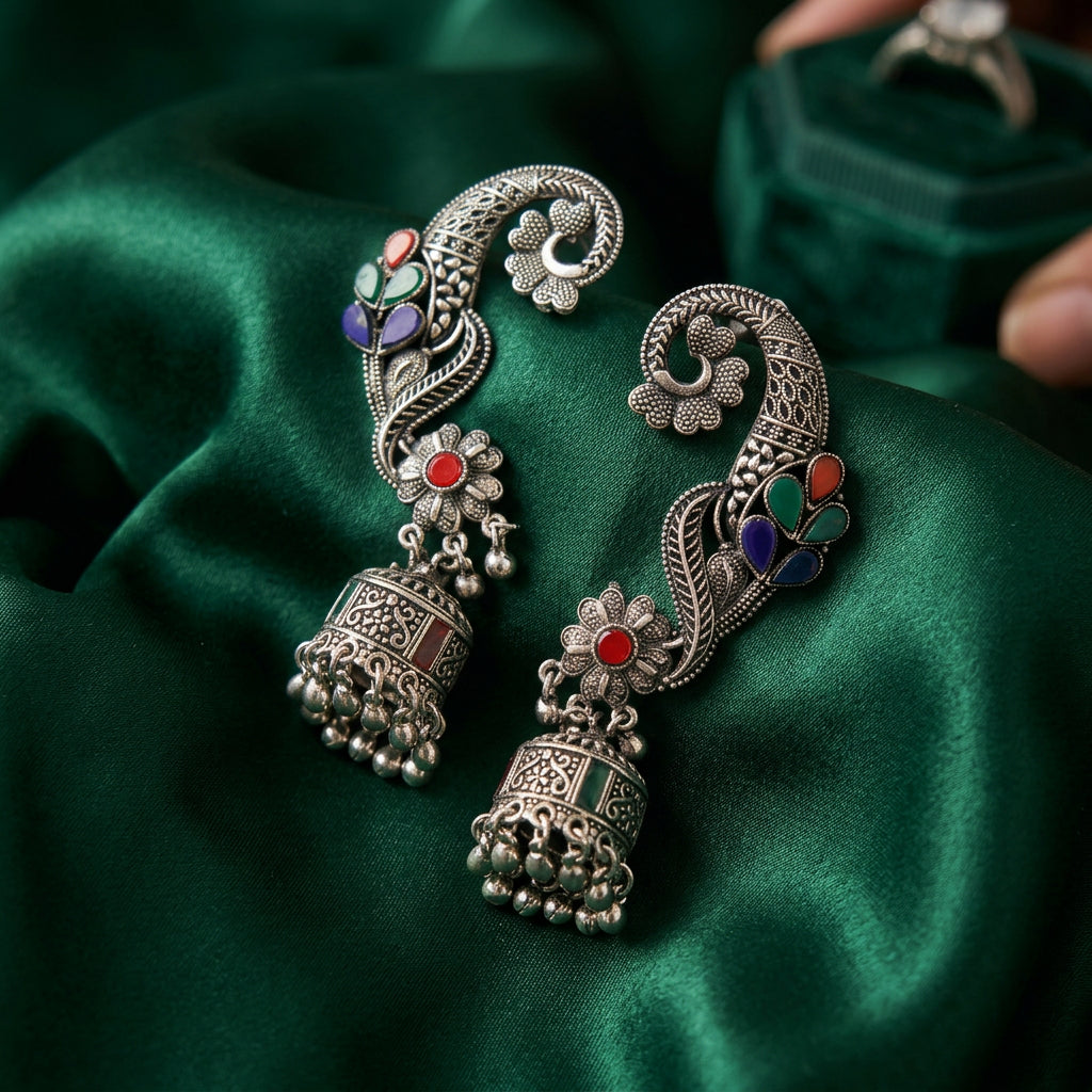 Rangoli Bloom Jhumka Ear Cuffs | Pair