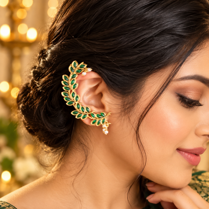 Harita Green Leaf Ear Cuffs | Pair
