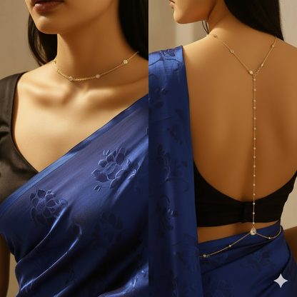 Pearl drop back chain in gold-tone