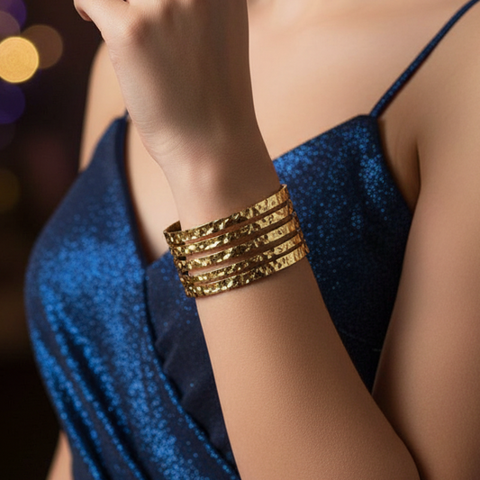 Golden Textured Multi-Band Teen Cuff