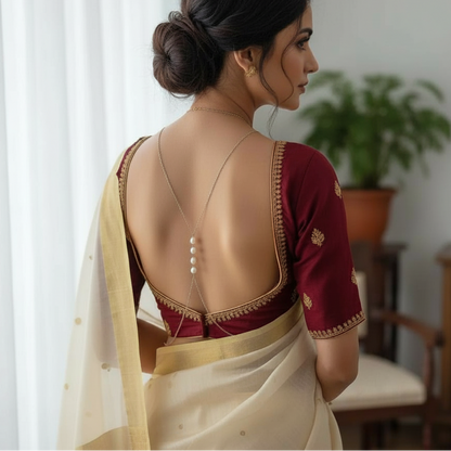 Elegant Pearl Draped back chain, a wide pearl drape across the back