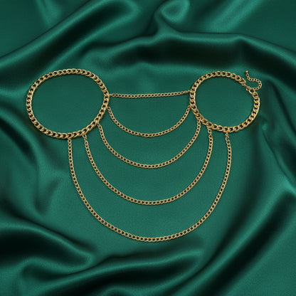 Nyra layered shoulder body chain, close detail of the curb links